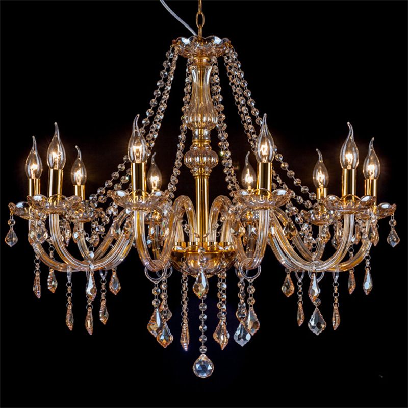 Traditional Luxury Candle Pendant Light Glass Indoor Chandelier with Crystal Decoration
