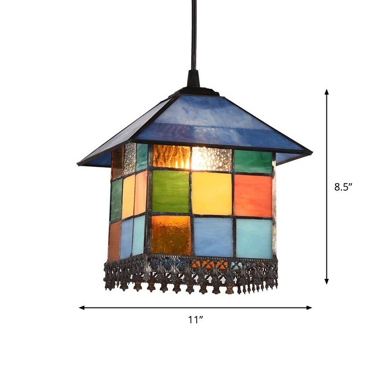 1-licht suspensieverlichting vintage gebrandschilderd glazen huis schaduw hanglamp plafondlicht