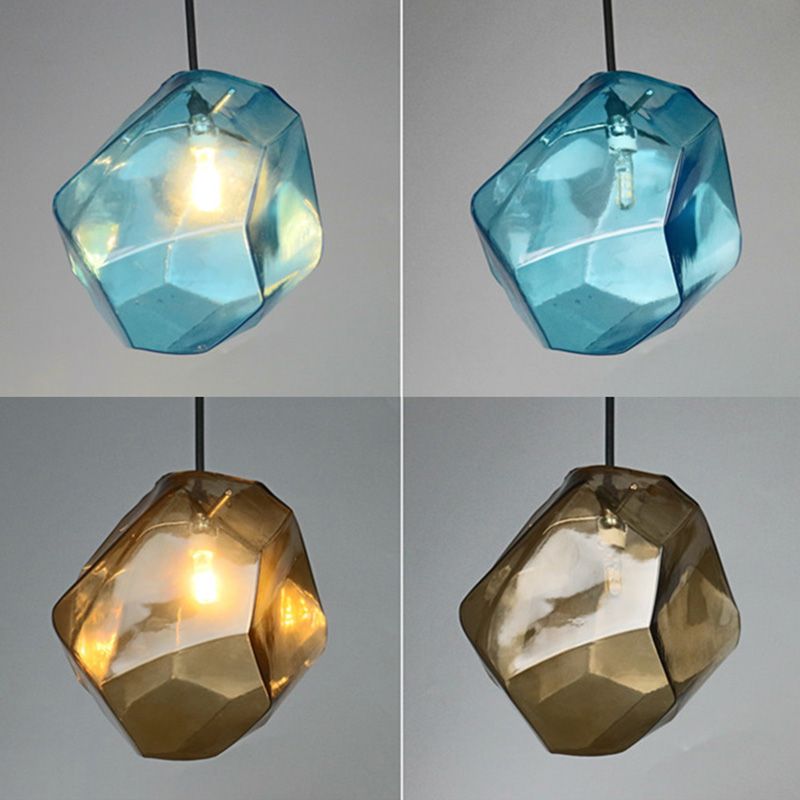 Luz de vidrio colgante de vidrio en forma de piedra de 6 colores estilo Nordic Simplicity Fexecture para dormitorio