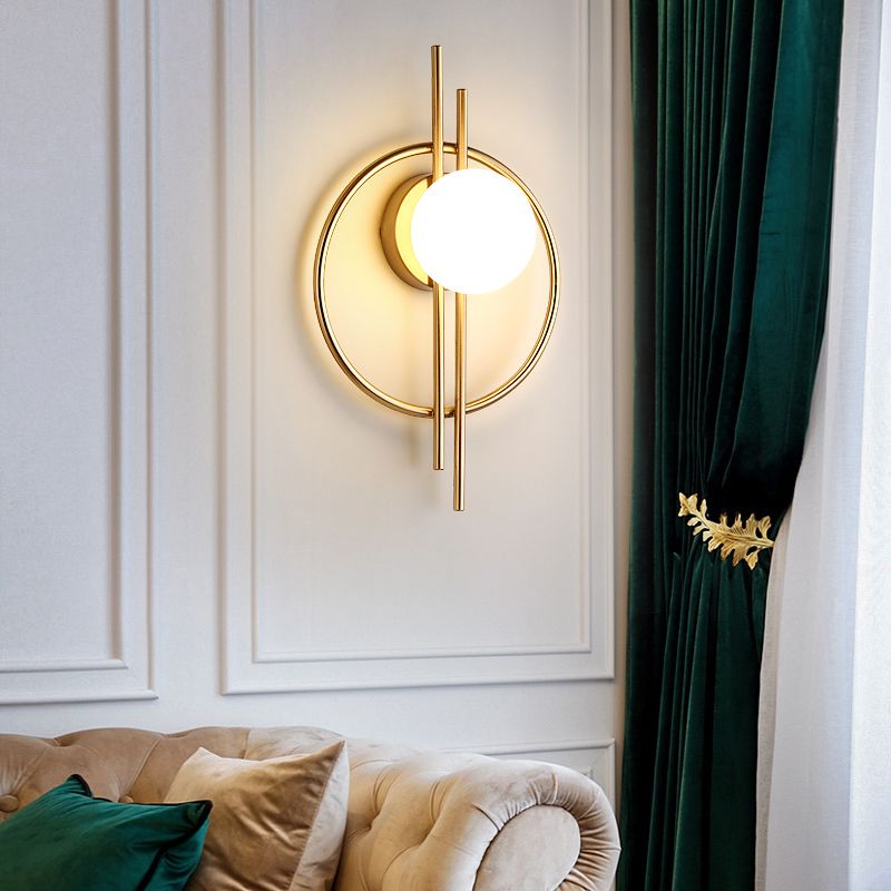 Nordic Style Iron Wall Light Circle Shape LED Wall Lamp with Glass Shade for Bedroom