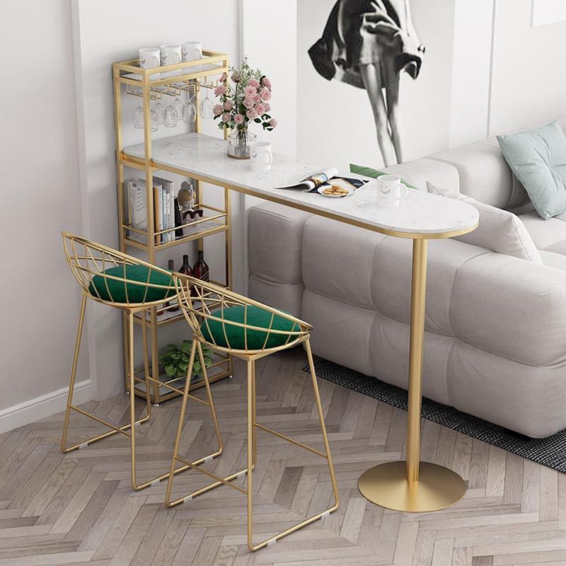 Contemporary Bar Table Stone Top Indoor Bistro Table with Storage Rack
