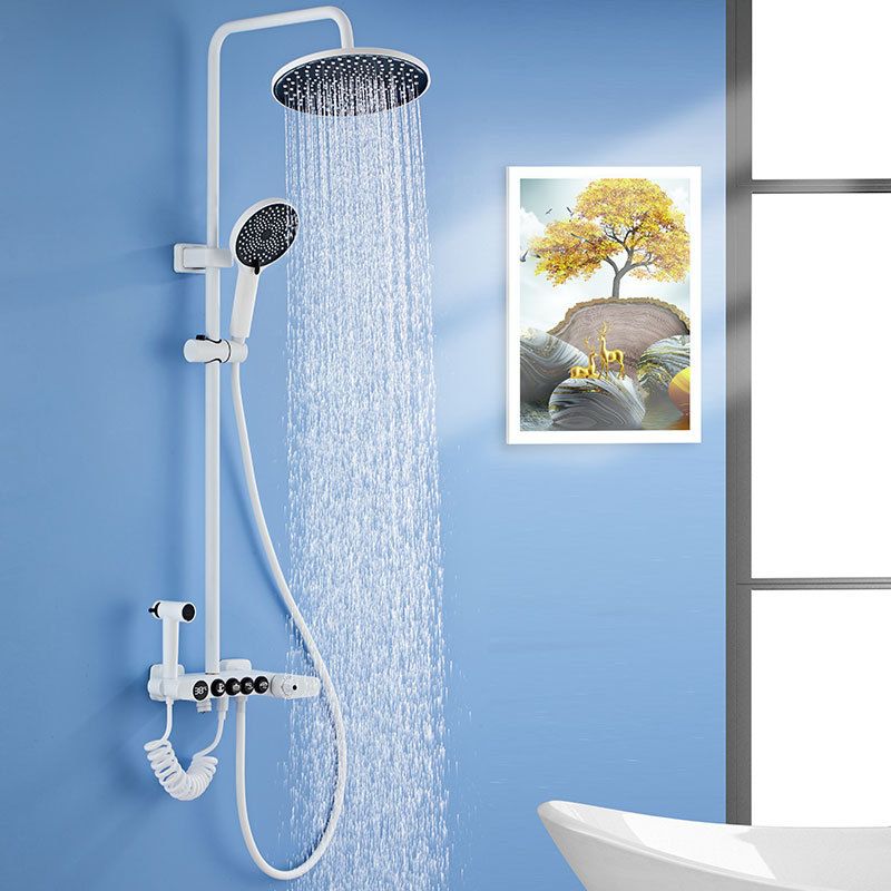 White Round Metal Shower Faucet Valve Included Shower Head Shower on Wall