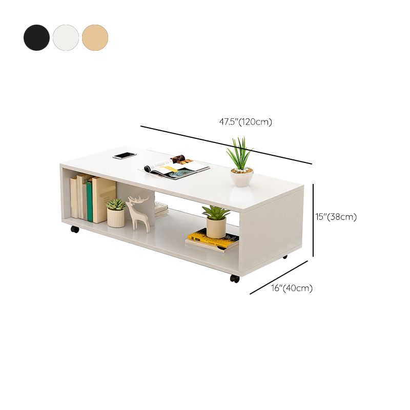 Modern Rectangle Coffee Table 15-inch Wooden Cocktail Table with Storage