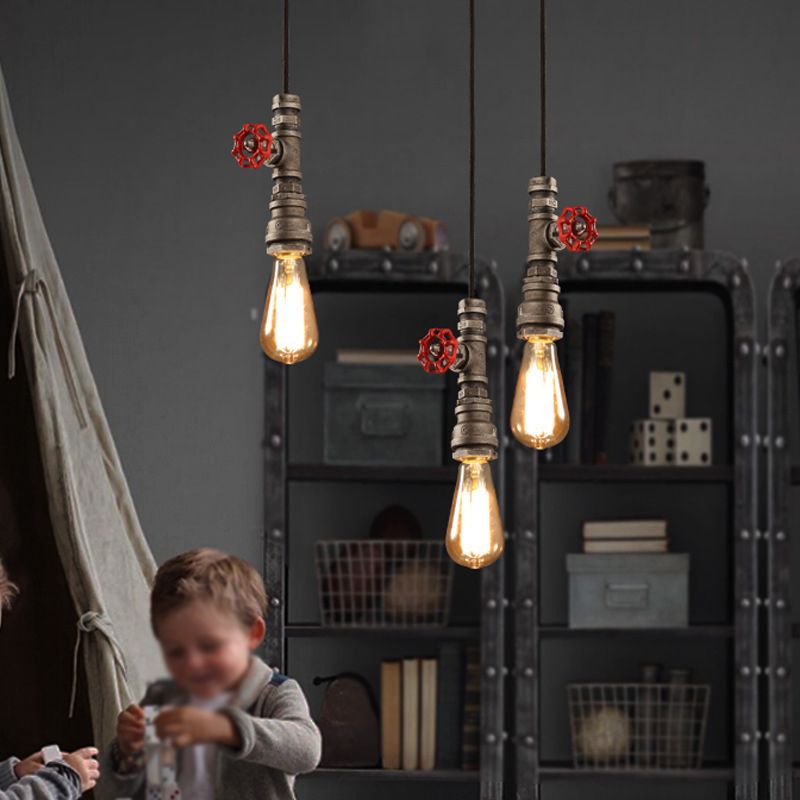 Iron Bronze Pendant Lighting Water Pipe 1 Head Steampunk Valve Hanging Ceiling Light for Restaurant