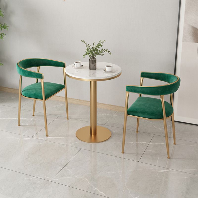 Silla de comedor con brazo de metal Glam, respaldo abierto, silla lateral para uso doméstico