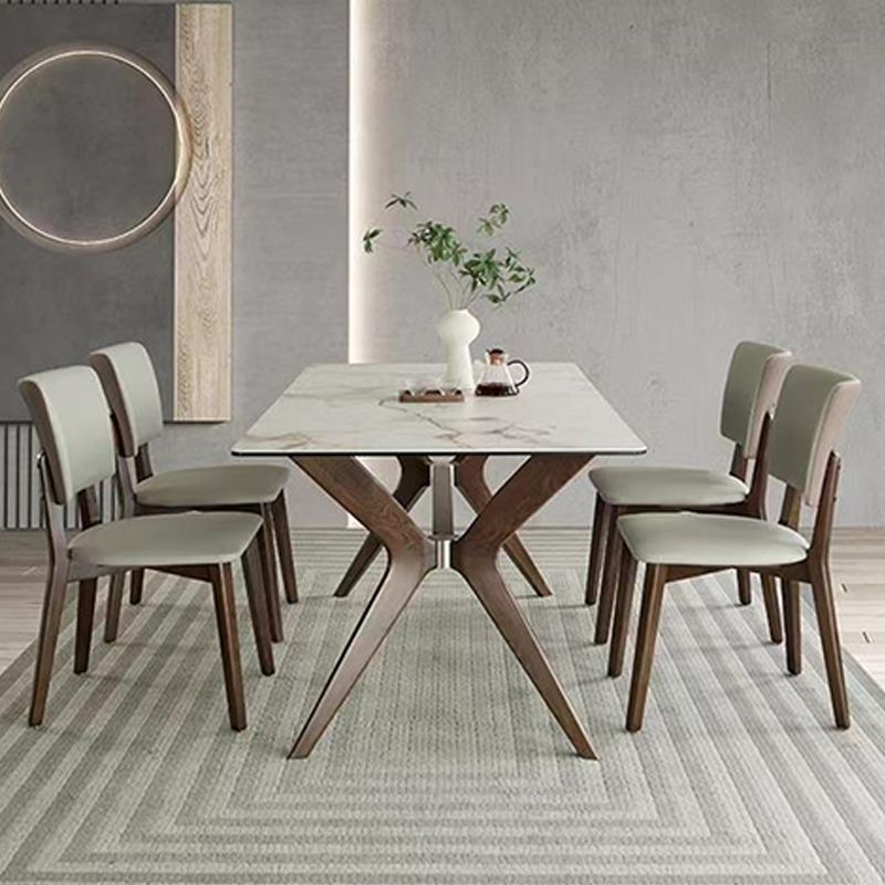 Modern Sintered Stone Top Table Rectangular Table with Wooden Base