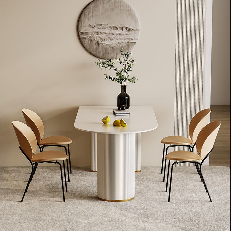 Double Pedestal Dining Table Stone Top Dining Table in White for Kitchen
