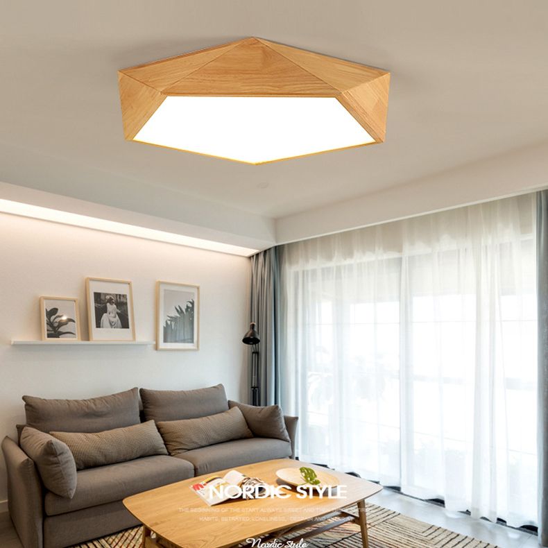 Pentagon Hout Flush Mount Plafond Lamp Fixture Nordic Dining Room Flush Mount Verlichting Armaturen