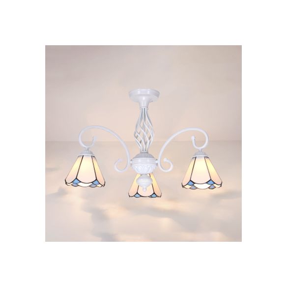 Lámpara semi empotrada para sala de estar con pantalla estilo Tiffany, lámpara semi empotrada de 3/5 luces en blanco/azul/azul cielo