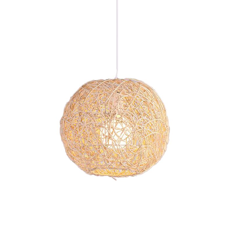 Rattan Orb Hanging Ceiling Light Country Style One Light Pendant Lighting in Beige