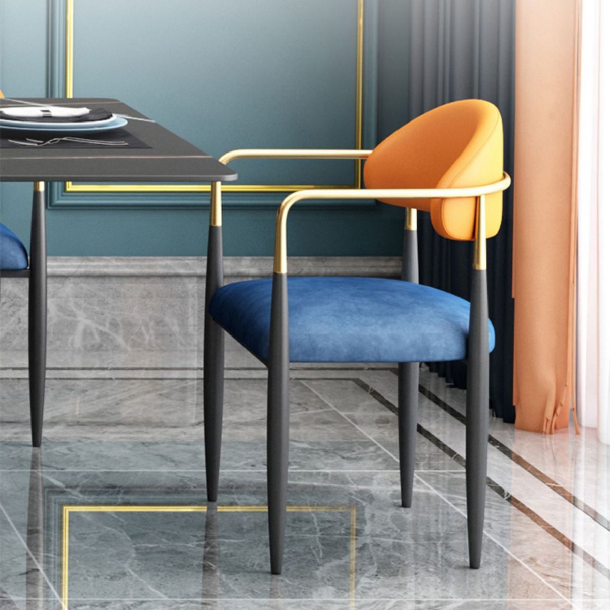 Silla de comedor tapizada con acabado mate y respaldo abierto contemporáneo para sala de conferencias