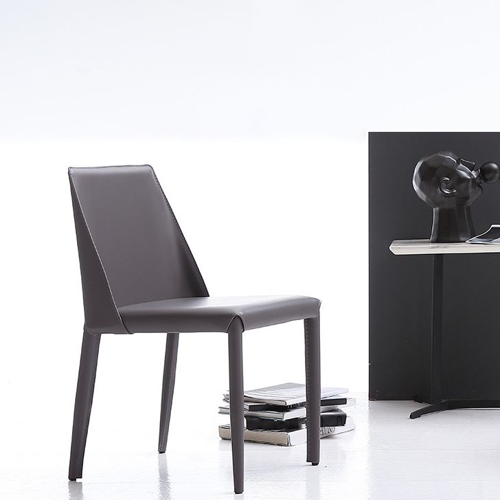 Sillas de comedor de cuero de estilo moderno Sillas sin brazos con respaldo sólido para uso doméstico (juego de 2)