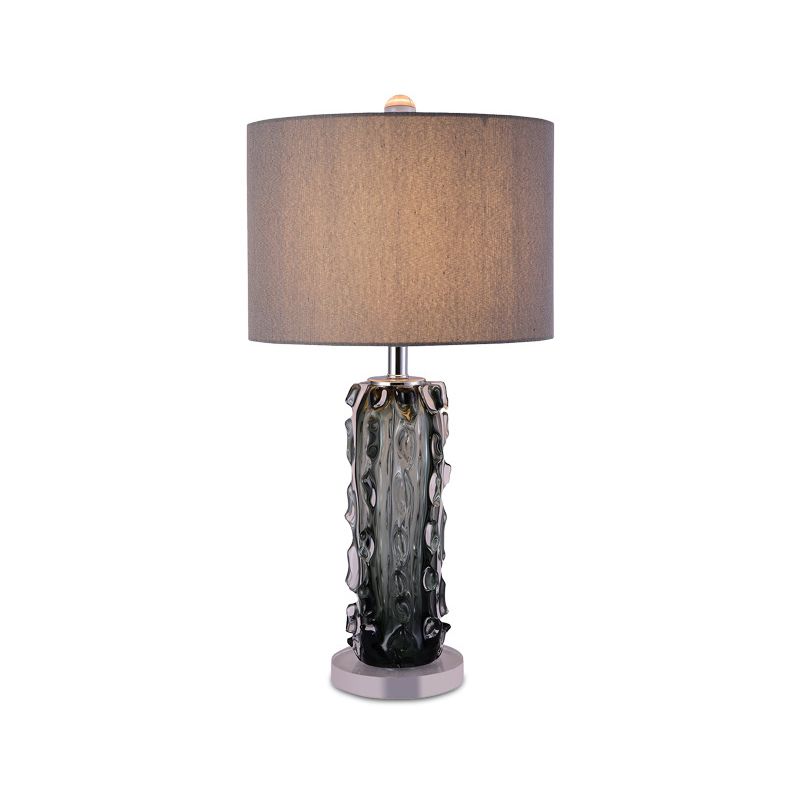 1 Kopfnachtstillstand Lampe moderne blasse Fassstoff Schattentisch Licht mit geprägter Kristallsäule in dunkelgrau