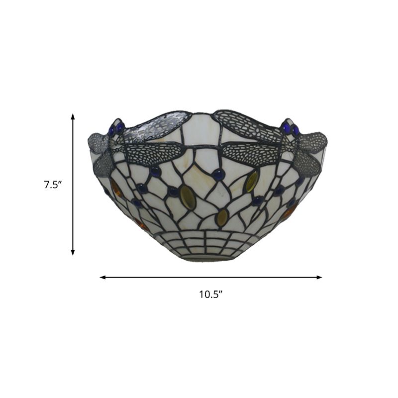White Wall Mount Light Country Style 1 Light Wall Sconce with Dragonfly Pattern for Bedroom