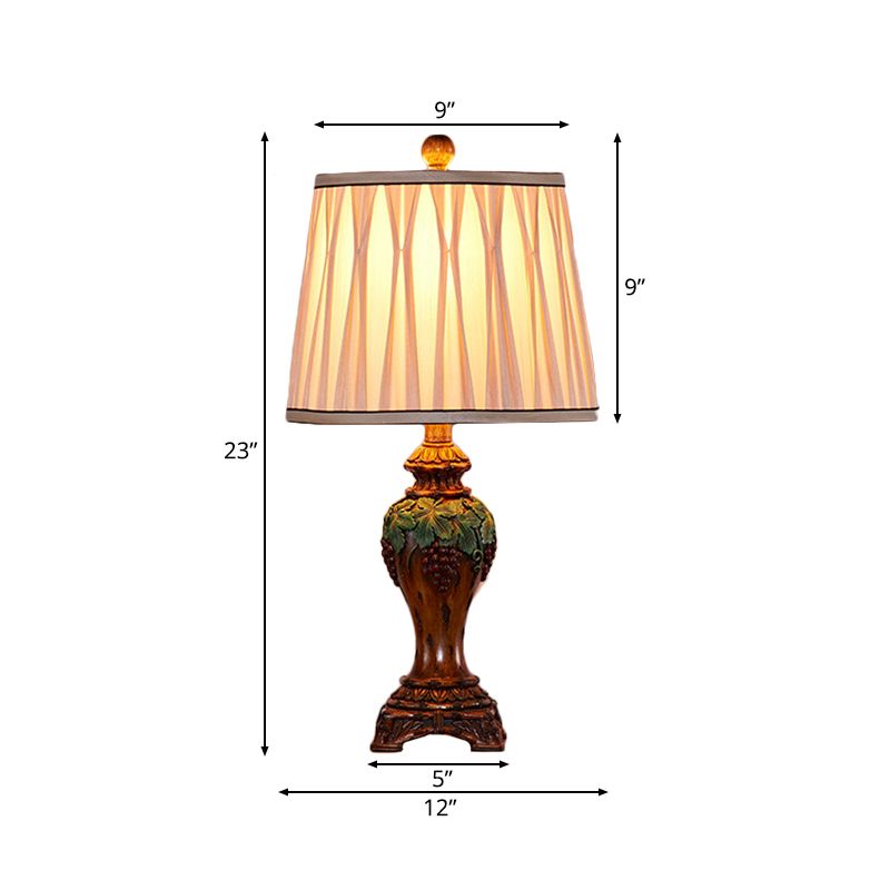 Lampada da tavolo per sala studio con paralume plissettato in tessuto vintage, 1 luce, lampada da lettura beige, larghezza 9"/10"