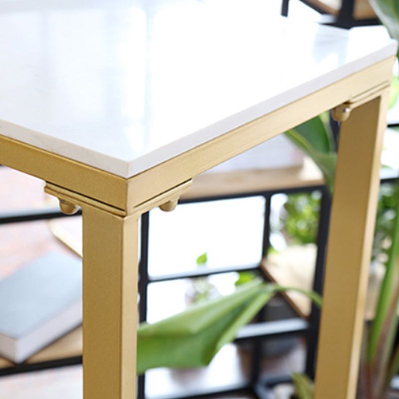 Stone Bar Dining Table Glam Style Rectangle Bar Table with Trestle for Dessert Shop