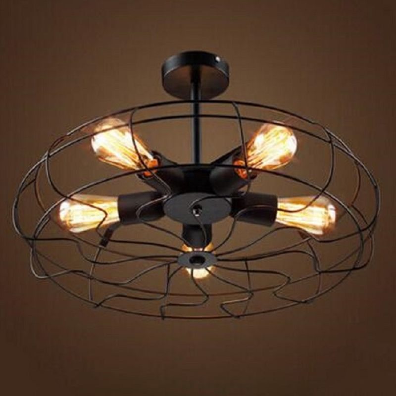 Montaje semi descarga negro de 5 luces en estilo industrial Luz de techo de hierro forjado para lugar comercial