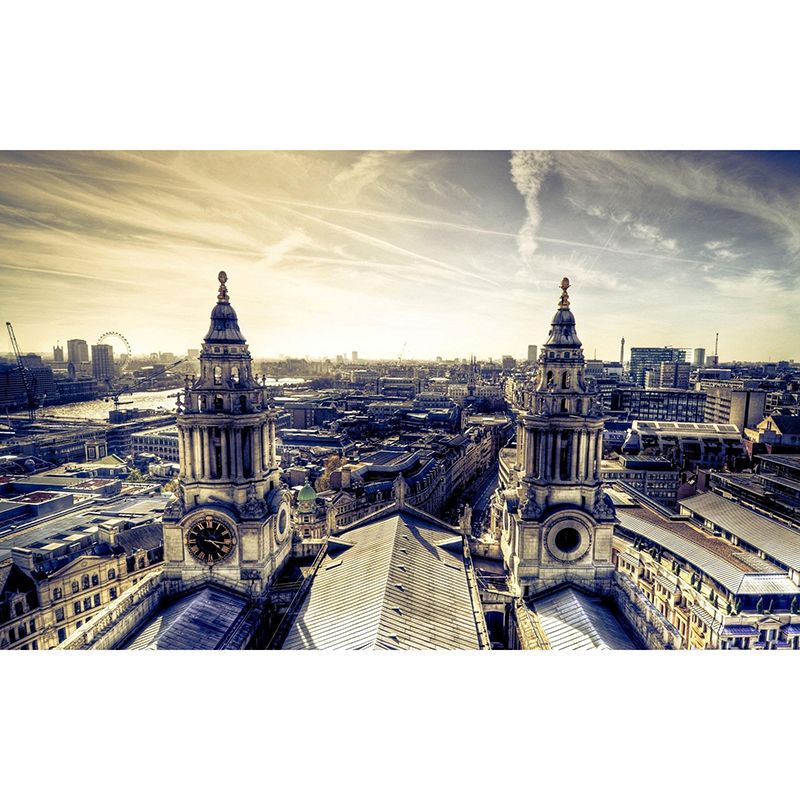 European Classic Murals for Coffee Shop and Restaurant, Street View and Church in Grey and White, Customized Size Available