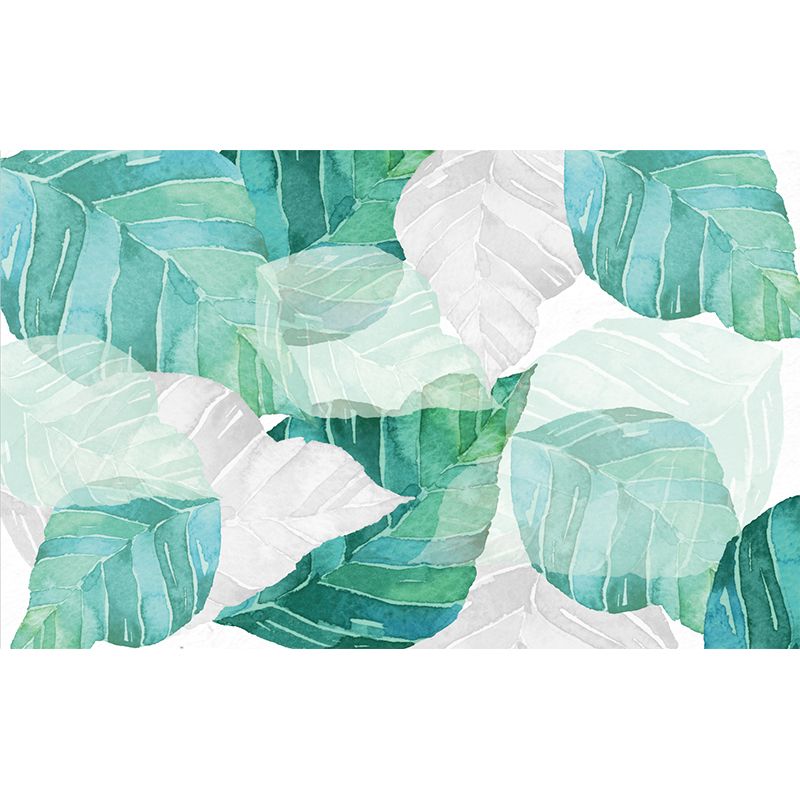 Modern Shattered Leaf Mural Wallpaper for Living Room Custom Wall Decor in Green-White