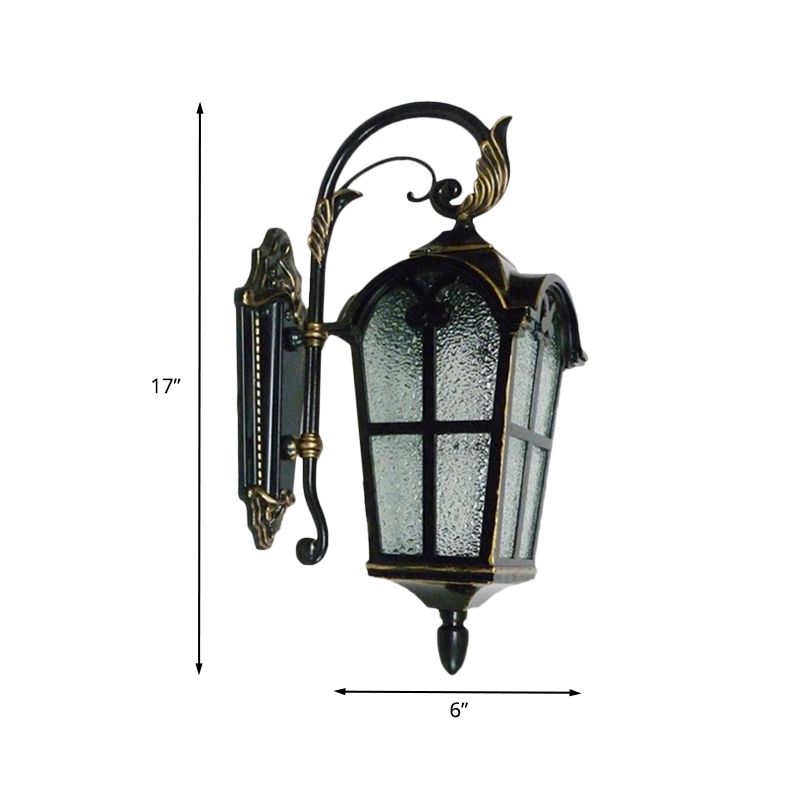 1 Light Wall Sconce Farmhouse Curving Arm Metallic Wall Lamp Fixture in Black with Water Glass Shade