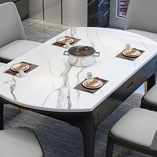 Round Marble Dining Table Modern 4 Legs Dining Table with Leaf Extension