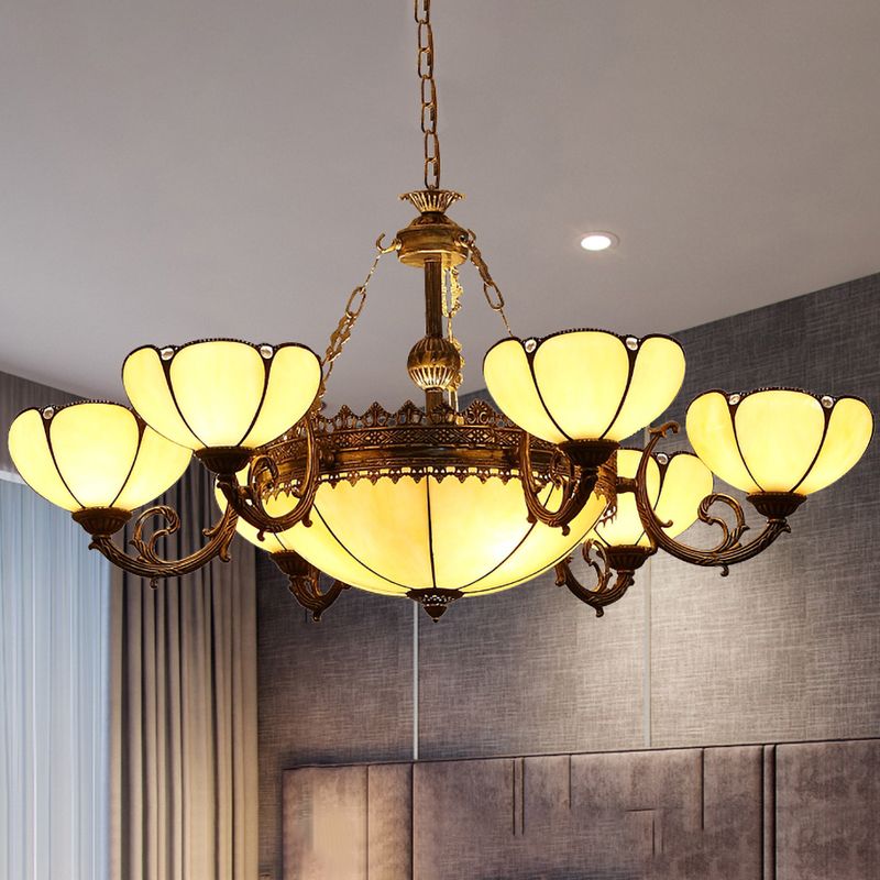 Lampadario a pendente in vetro giallo fiorito barocco a 8 luci lampada a goccia nera per camera da letto
