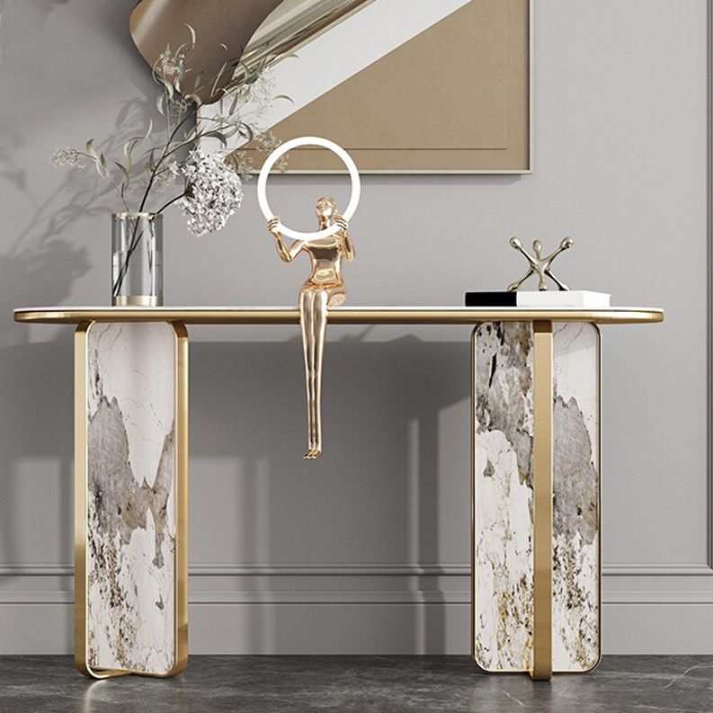 Stone Oval Console Table 33.46" Tall 1-shelf Accent Table for Hall
