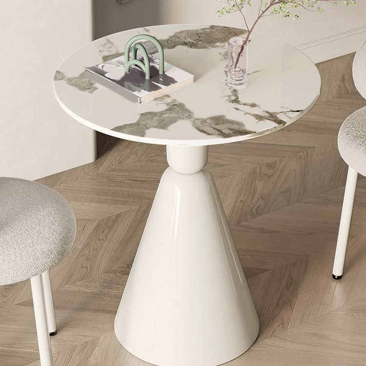 Round Dining Table Set with White Chairs 1/2/3/4 Pieces Stone Dining Set for Home