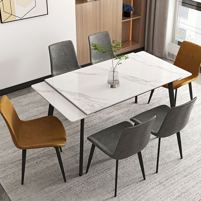 Modern 1/4/5/7 Pieces Rectangle Dining Table Set with Stone Top White Scalable Dinette Set