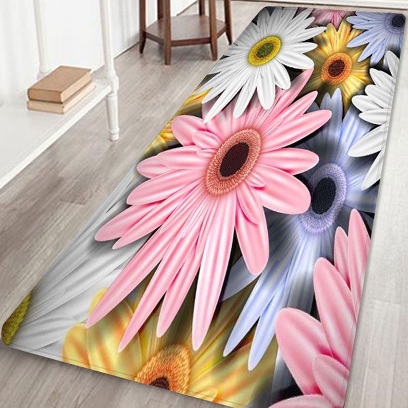 Chic Flower Pattern Area Rug Modern Polyester Area Carpet Anti-Slip Backing Rug for Living Room