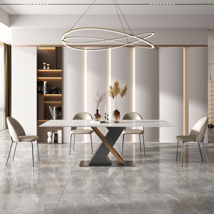 Modern Sintered Stone Dining Table White Dining Room Table with Pedestal Base