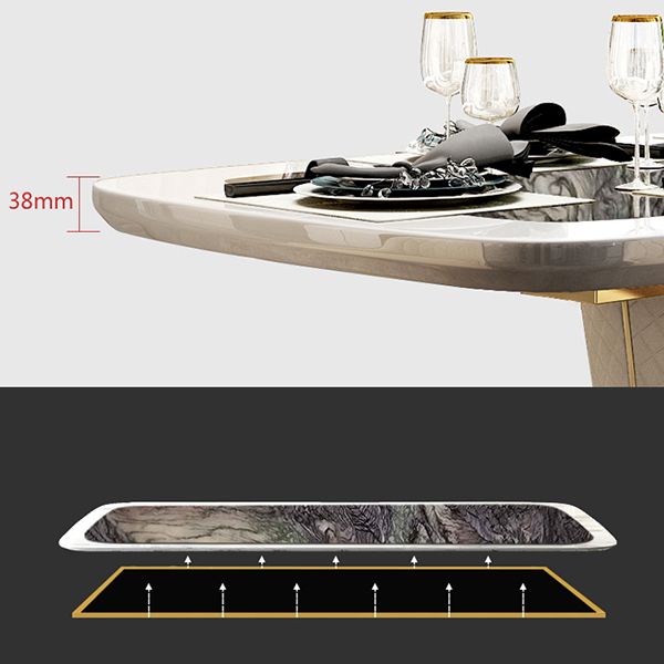 Glam Marble Rectangle Shape Dining Table Standard Kitchen Dining Table with Pedestal Base