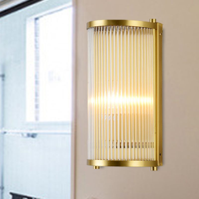 Gold Rectangular/Cylinder Wall Sconce Light Modern 1/2 Lights Fluted Crystal Wall Light Fixture for Living Room