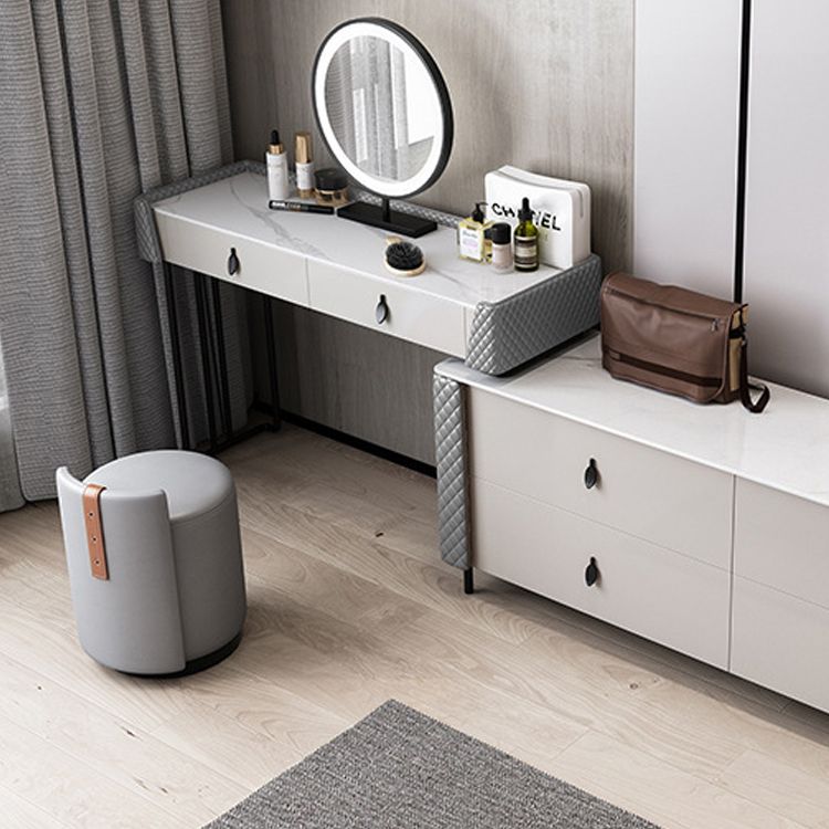Gray Vanity Desk with 2 Storage Drawers 17.32" Wide Wood Vanity Set, Modern Style