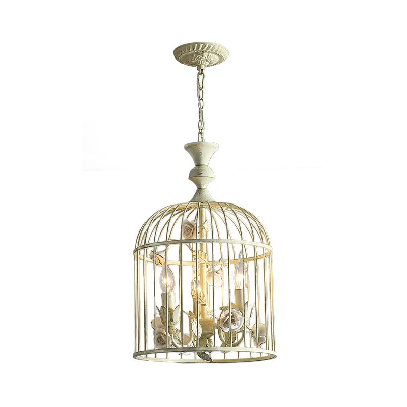 Birdcage Metal Hanging Light Fixture Rustic 3/5 Lights Corridor Chandelier Light with White Flower, 12.5"/16" Wide