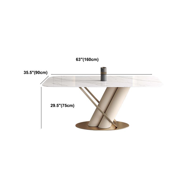 Rectangle Pedestal Table Traditional Luxury Dinner Table with Steel Base