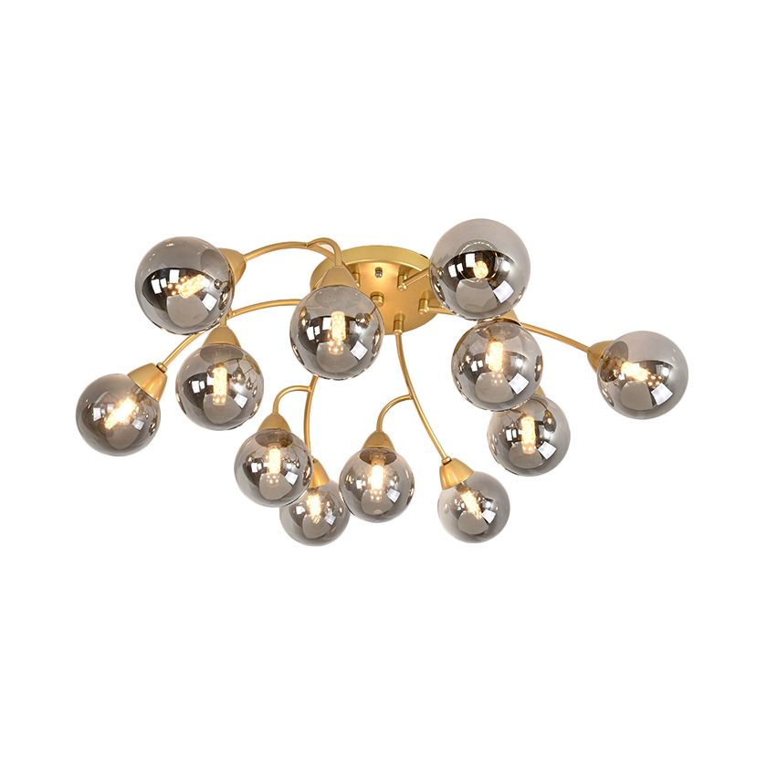 Lampada semi -filo a forma di uva modernista ambra/vetro fumoso/crema 6/12 luci in oro a piombo semifulto lampada a montaggio
