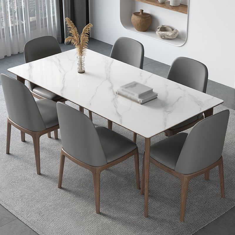 Minimalistische witte gesinterde stenen dinerset standaard rechthoekige vorm dinerset met 4 poten tafel
