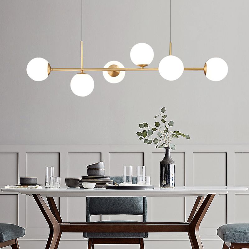 Nordic Round Island Lighting Fixture Glass Dinning Room Island Ceiling Light in Gold