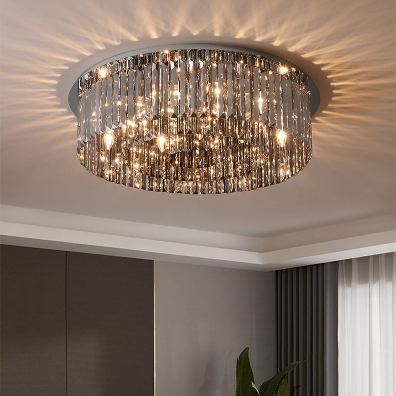Round Crystal Flush Mount Light Modern Simplicity Ceiling Light for Living Room