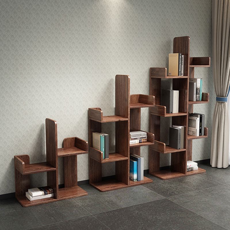 Modern Style Open Back Bookshelf Vertical Wooden Bookcase in Brown