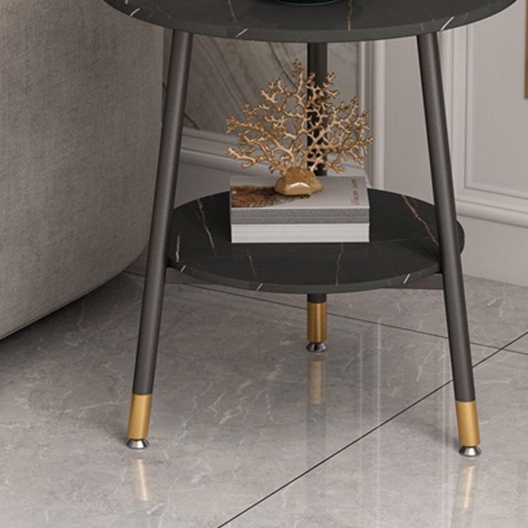 Modern Slate Top Round Double Tier End Table 3 Legs End Table
