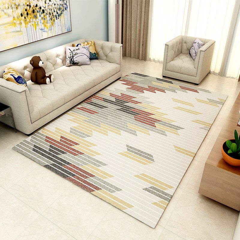 Bold Multi Color Matrix Rug Polyester Modern Area Carpet Non-Slip Pet Friendly Stain Resistant Rug for Living Room