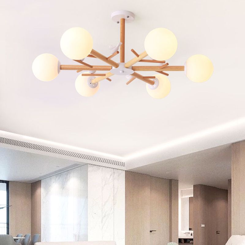 Globe Chandelier Light Fixture Modern Cream Glass Pendant Lighting for Restaurant