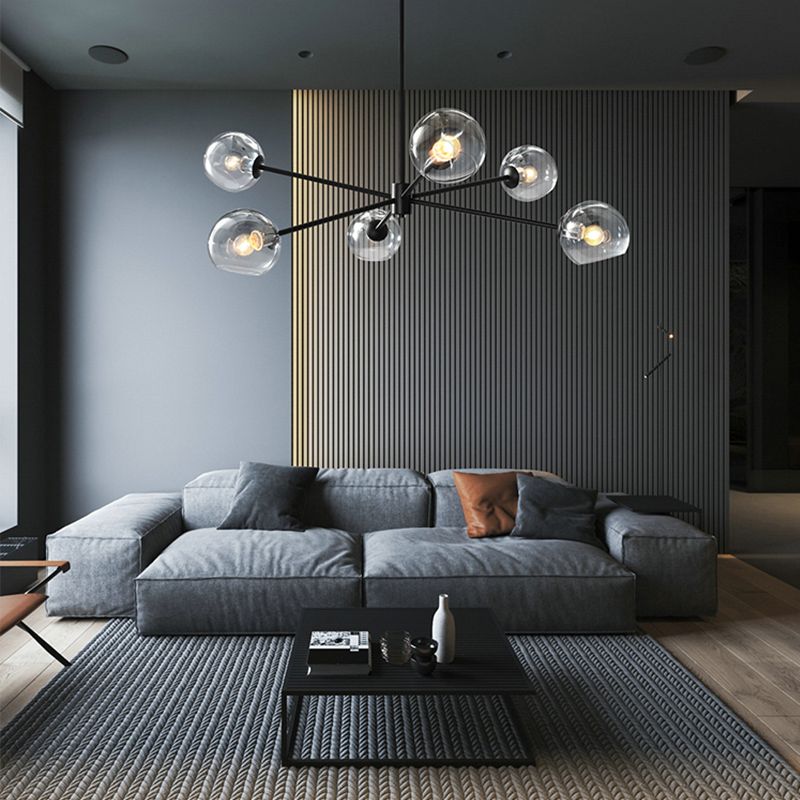 Glass Black Pendant Light in Modern Artistic Style Iron 6-Light Chandelier for Dining Room