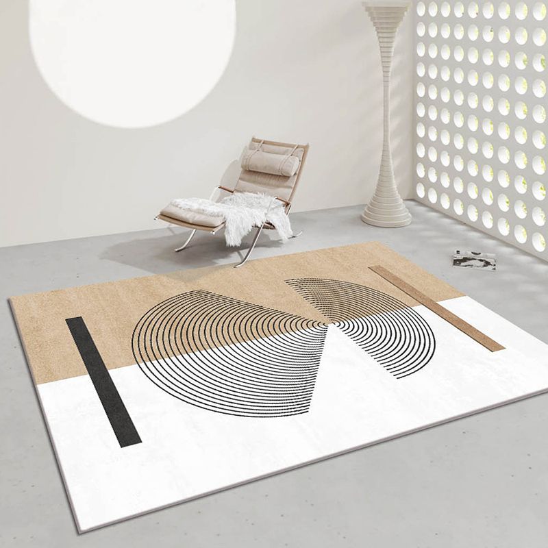 Light Brown Simple Rug Polyester Line Rug Stain Resistant Rug for Living Room