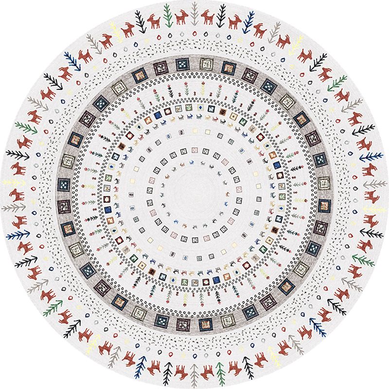 Stylish Tribal Circle Pattern Rug Grey Moroccan Rug Polyester Pet Friendly Non-Slip Backing Washable Area Rug for Living Room