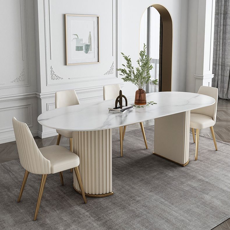 Glam Sintered Stone Oval Shape Dining Table White Standard Dining Table for Kitchen