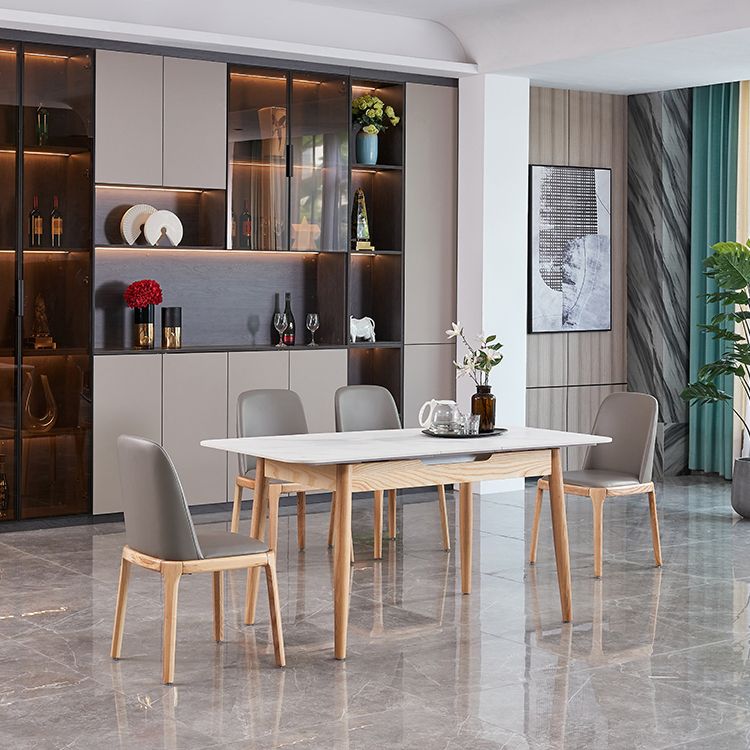 Mid-Century Rectangle White Table Sintered Stone Extendable Dining Table for Kitchen