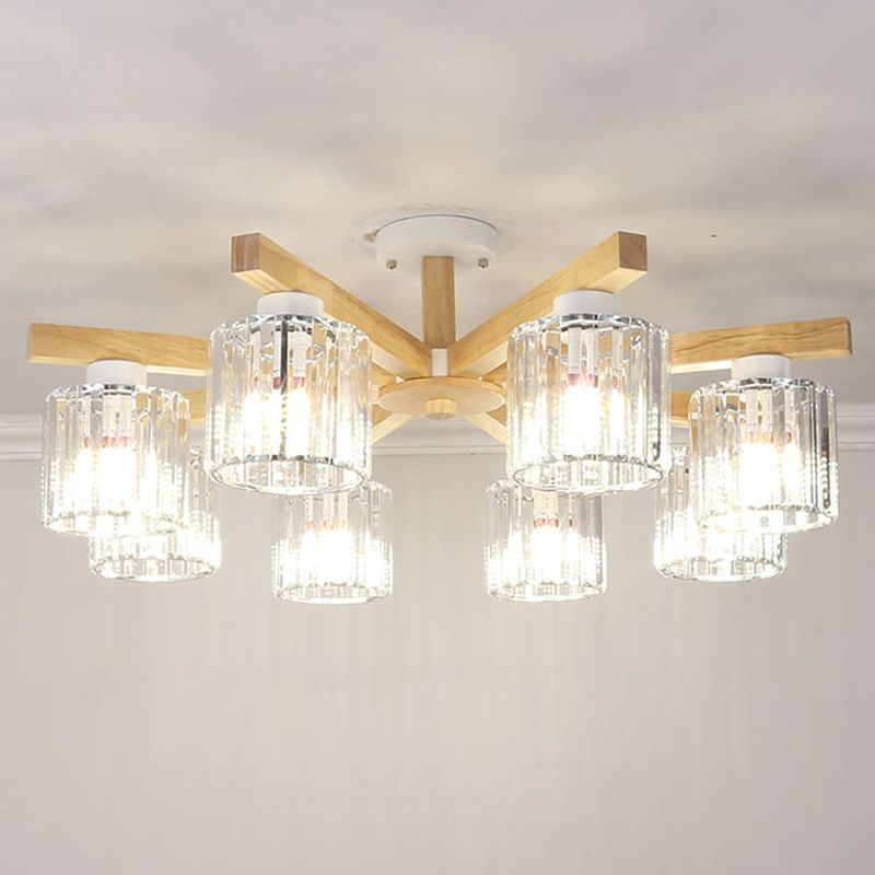 Modern Flush Light Fixtures Crystal Cylinder Flush Mount Lamp in Brown